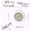 Image 1 : 1851-53 SILVER THREE CENT PIECE VARIETY 1 RED BOOK VALUE IS MINIMUM $28.00 *EXTREMELY RARE U.S. COIN