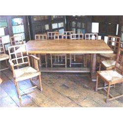 EARLY 20TH CENTURY LIGHT OAK REFECTORY DINING