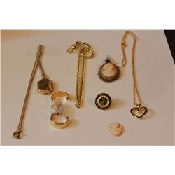 SEVEN ASSORTED YELLOW METAL COSTUME JEWELLERY