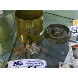 BRASS SHELL CONTAINER AND 2 CANADIAN RAILWAY