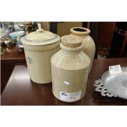 3 POTTERY CROCKS WITH LIDS