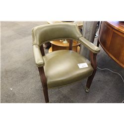 OLIVE GREEN  LEATHER BRASS TACK CLIENT CHAIR
