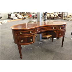 HEKMAN KIDNEY SHAPE OFFICE DESK INLAID WITH BRASS