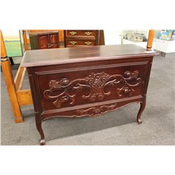 2 DRAWER DARK WOOD HALL TABLE WITH DECORATIVE