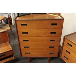 TEAK 5 DRAWER DRESSOR WITH BLACK HANDLES