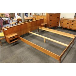 TEAK QUEEN HEADBOARD AND 2 SIDE TABLES