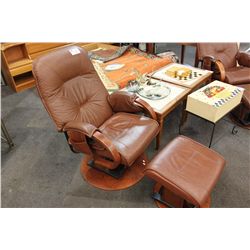 BROWN LEATHER RECLINER GLIDER WITH MATCHING