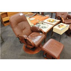 BROWN LEATHER RECLINER GLIDER WITH MATCHING