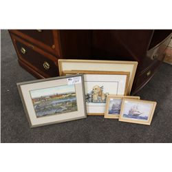 5 PIECE COLLECTION OF WOODEN FRAMED PRINTS