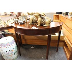 LARGE DARK WOOD SEMI CIRCLE HALL TABLE