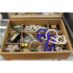 OAK JEWELLRY BOX WITH COSTUME JEWELLRY