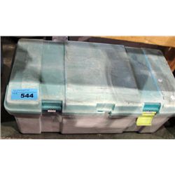 Rubbermaid storage bin of tools hardware and