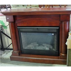 Mahogany finish fireplace mantel with electric