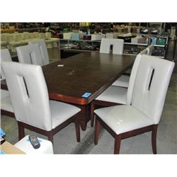 Dining room table with one leaf and 8 white