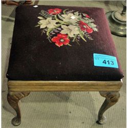 Antique footstool with petite point embroidered