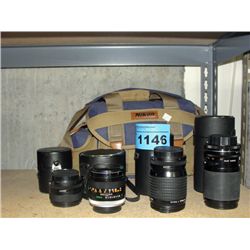 Lot of 4 35mm SLR camera lenses with storage