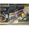 Image 1 : Shelf lot of misc electronics; amp, flashlights