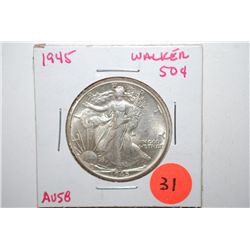 1945 Walking Liberty Half Dollar; AU58; EST. $20-40