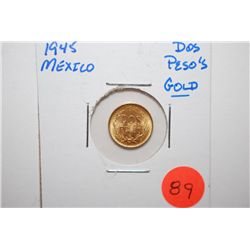 1945 Mexico Dos Pesos Gold Foreign Coin; EST. $80-100