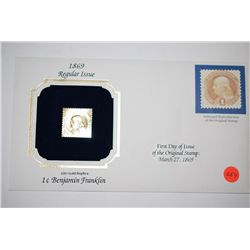 22K Gold Replica Stamp With Enlarged Reproduction Of The Original Stamp; Original Date Of Issue Marc