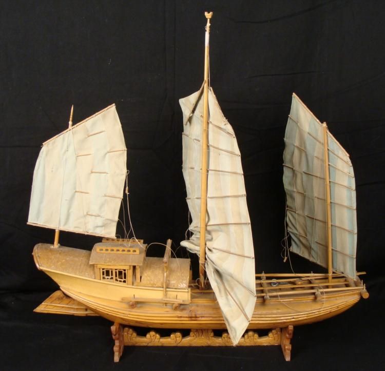 Chinese Vintage Wooden Ship Model Boat Junk 2 Ft Long