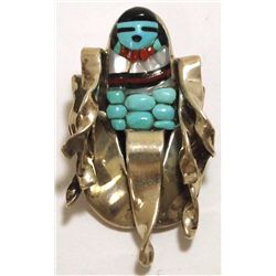 Old Pawn Zuni Multi-Stone Corn Maiden Sterling Silver Pendant