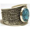 Image 2 : Navajo Kingman Turquoise Sterling Silver Spider Web Tufacast Cuff Bracelet - Philander B Begay