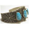 Image 2 : Navajo Kingman Turquoise Sterling Silver Spider Web Tufacast Cuff Bracelet - Philander B Begay