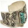 Image 2 : Navajo Spider Web Kingman Turquoise Sterling Silver Tufacast Kokopelli Cuff Bracelet - Philander Beg
