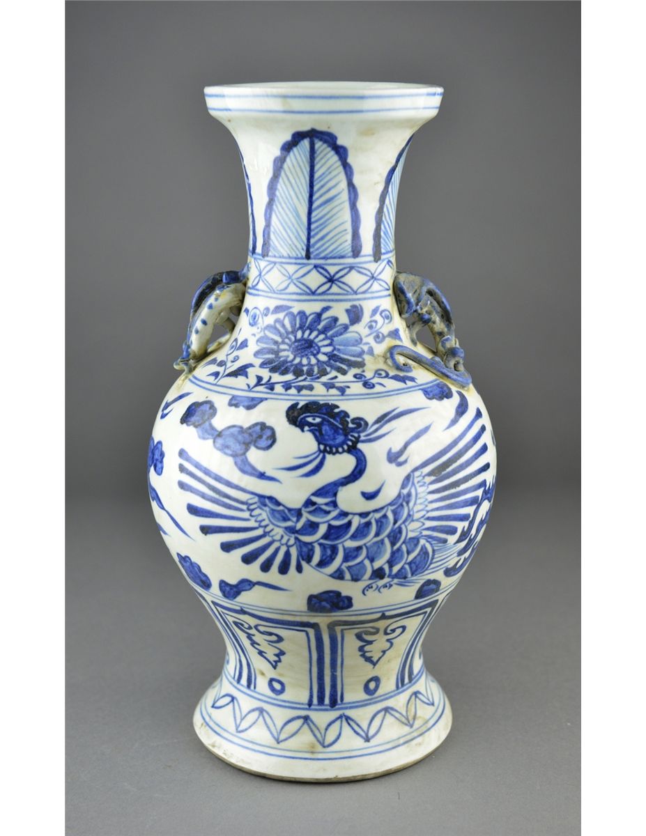 Chinese Blue & White Porcelain Vase Dragon Handles Chinese Blue White Porcelain Vase Dragon Handles i