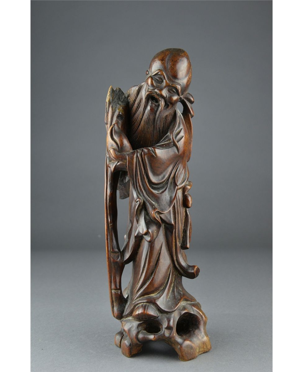 Chinese Wood Carved Figure of Shou Lao