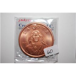 2010 Lakota Copper Round; .999 Fine Copper 1 Oz.; EST. $3-5