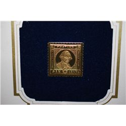 22K Gold Replica Stamp With Enlarged Reproduction Of The Original Stamp; First Day Issue Of Original