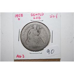 1858-O Seated Liberty Half Dollar; AG3; EST. $30-40