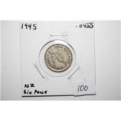 1945 New Zealand Six Pence Foreign Coin; .0455 ASW; EST. $10-15