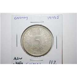 1973-J German 5 Deutsche Mark Foreign Coin; .2250 ASW; EST. $15-25