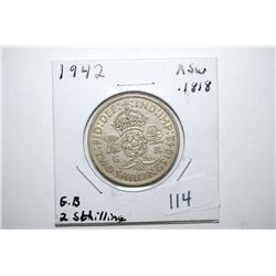 1942 Great Britain Two Shilling Foreign Coin; .1818 ASW; EST. $10-20