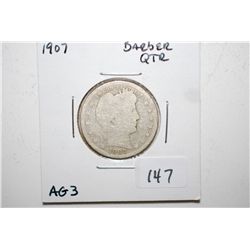 1907 Barber Quarter; AG3; EST. $8-15