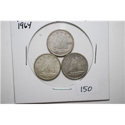 1943 & 1964 (2) Canada 10 Cents; Silver; Lot of 3; EST. $5-10