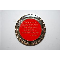 KV Coins & Specialities Advertising Medallion; "Treat Every Customer As If They Sign Your Paycheck….