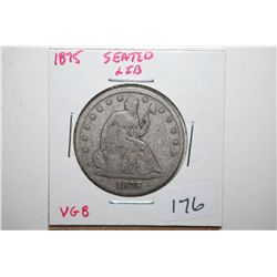 1875 Seated Liberty Half Dollar; VG8; EST. $40-50