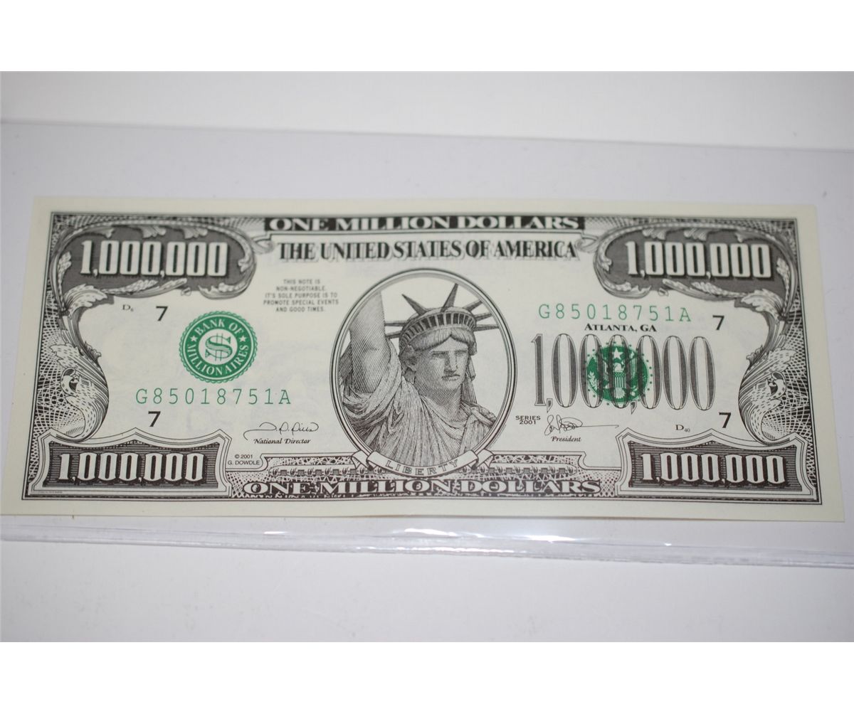 2001 United States Of America $1,000,000 FAKE Bill; EST. $3-5