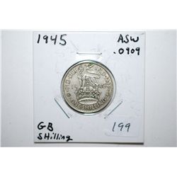 1945 Great Britain One Shilling Foreign Coin; .0909 ASW; EST. $5-15