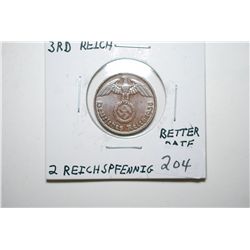 1938-J German 2 Reichspfennig Foreign Coin; BU Better Date; EST. $15-25