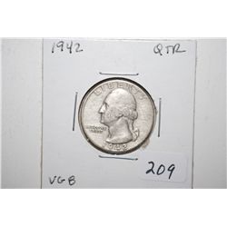 1942 Washington Quarter; VG8; EST. $6-10