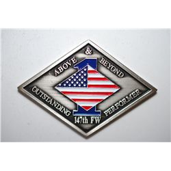 147th FW Outstanding Performer Military Challenge Coin; Above & Beyond; Integrity, Service, Excellen