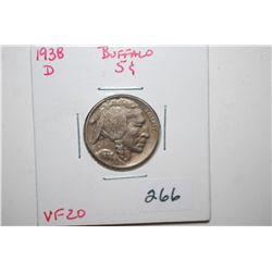 1938-D Buffalo Nickel; VF20; EST. $3-6