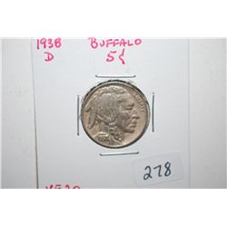 1938-D Buffalo Nickel; VF20; EST. $3-6