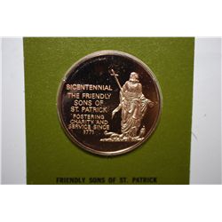 1971 Friendly Sons Of St. Patrick Bicentennial Medal; Solid Franklin Bronze Proof; The Franklin Mint