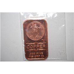 2012 Copper Ingot; .999 Fine Copper 1 Oz.; EST. $5-10